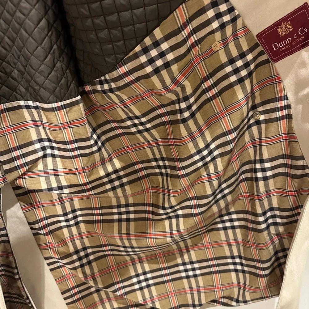 VTG Dunn‎ & Co Overcoat Mens X Large Khaki Plaid Quilted Tartan Raincoat British